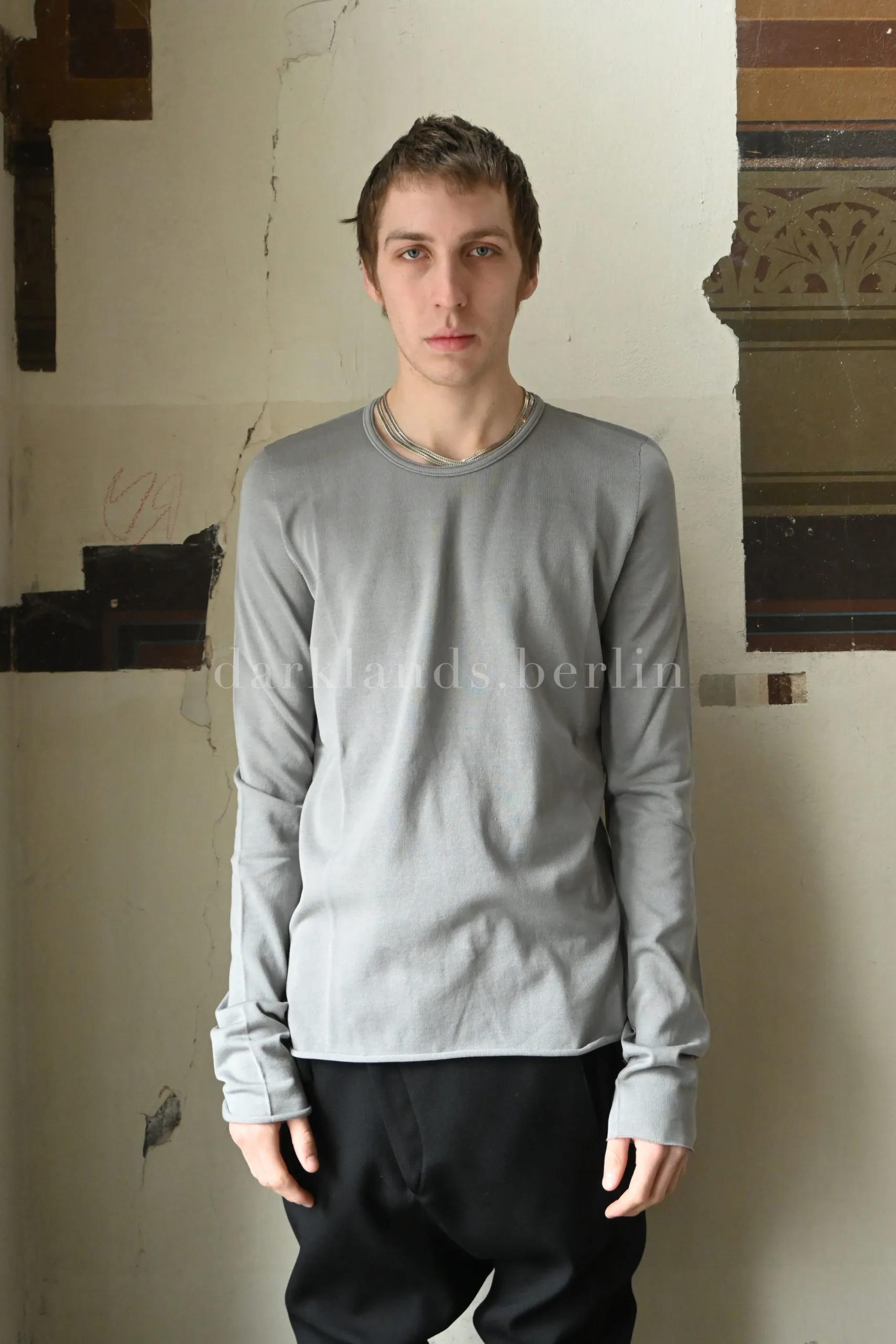 Reversible Seamless Long-Sleeve Knit T-Shirt, Grey | Carol 