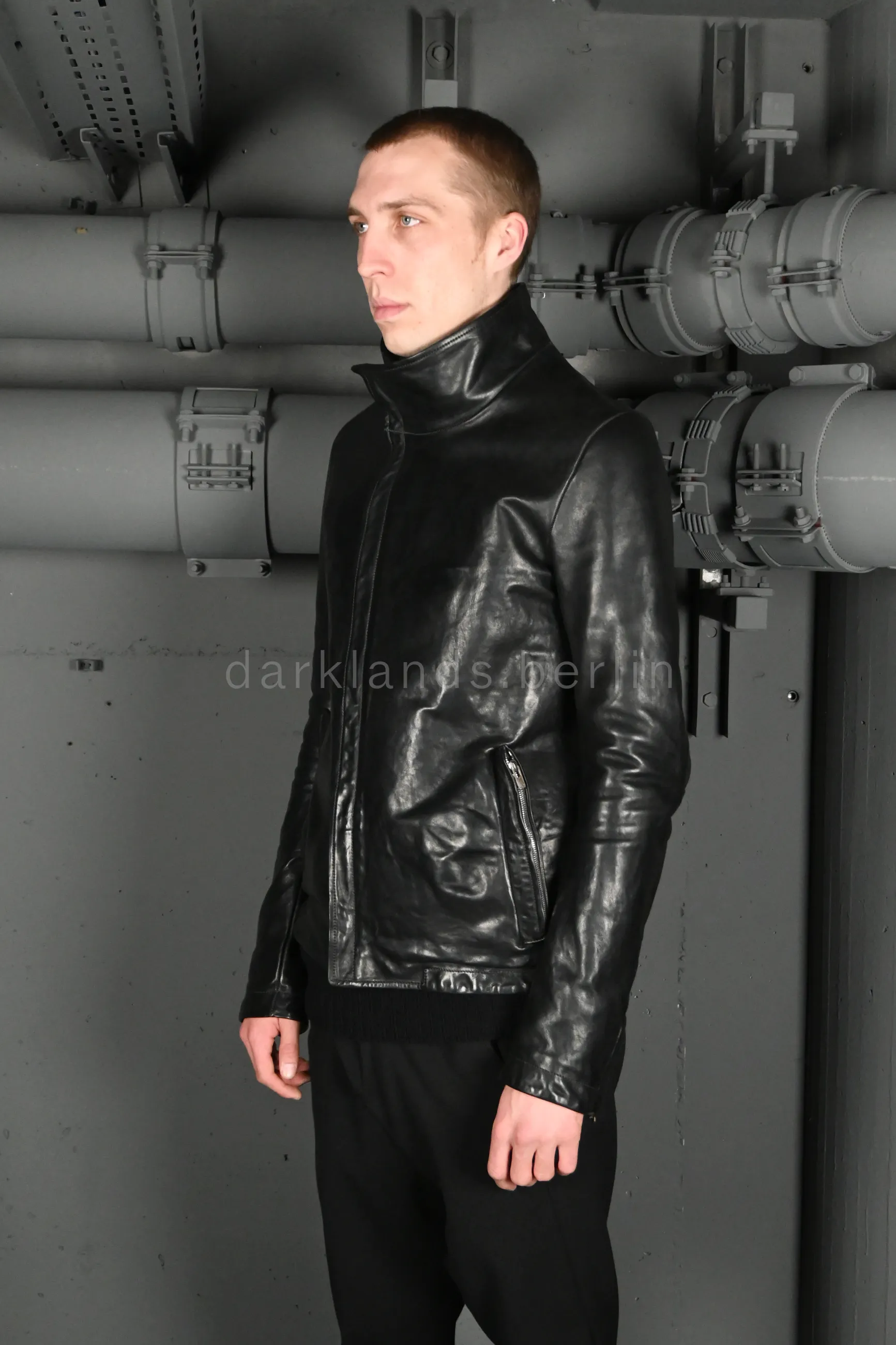 O. D. Lined, Prosthetic Elbow, High Neck Leather Jacket | Carol 