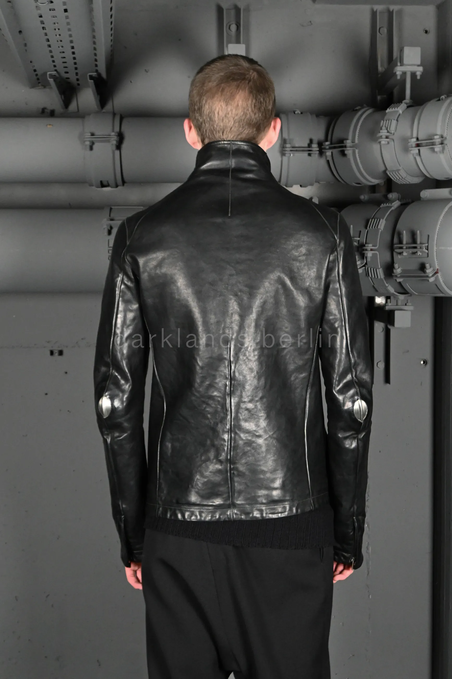 O. D. Lined, Prosthetic Elbow, High Neck Leather Jacket | Carol 